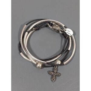 Lizzy James Wrap Bracelet Cross Charm Brown Leather 13" Faith Boho